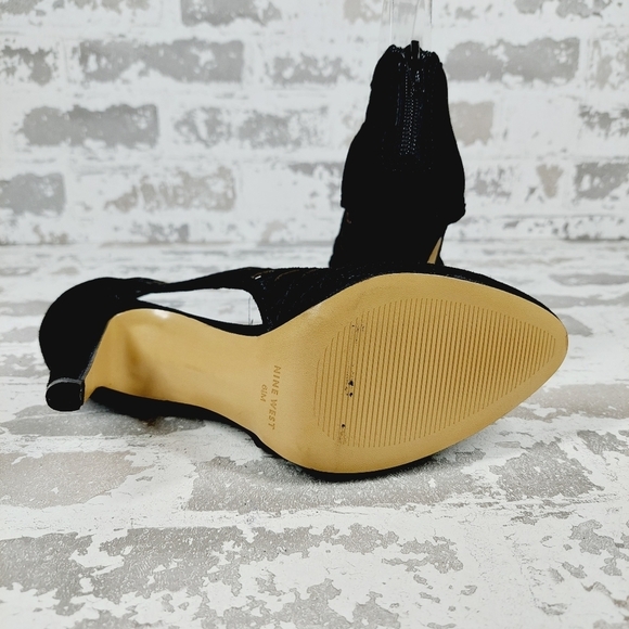 NEW Nine West Black Suede Laser Cut Back Zip High Heeled Booties F725 - Picture 8 of 12